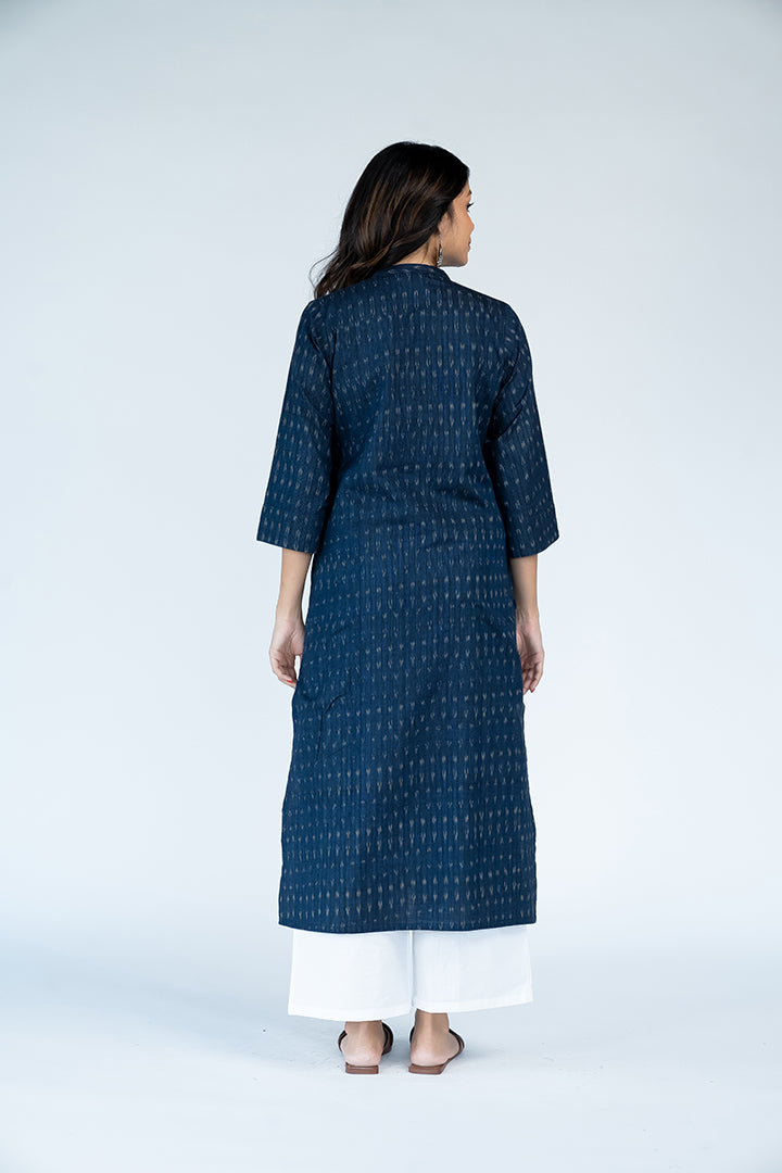 Cotton Ikat Kurta - Dark Blue