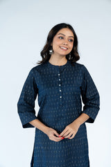 Cotton Ikat Kurta - Dark Blue