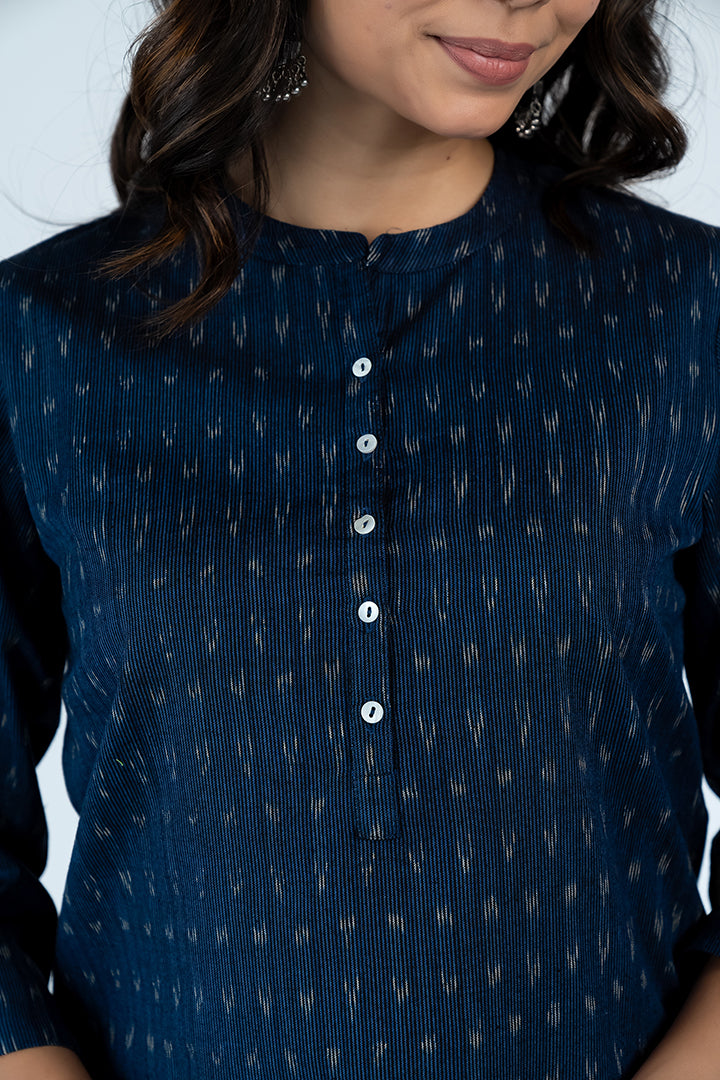 Cotton Ikat Kurta - Dark Blue