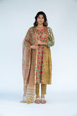 Kota Doria Hand Block Printed Dupatta - Mustard Yellow