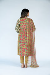 Kota Doria Hand Block Printed Dupatta - Mustard Yellow