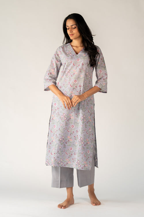 Cotton Hand Block Printed Kurta - Purple