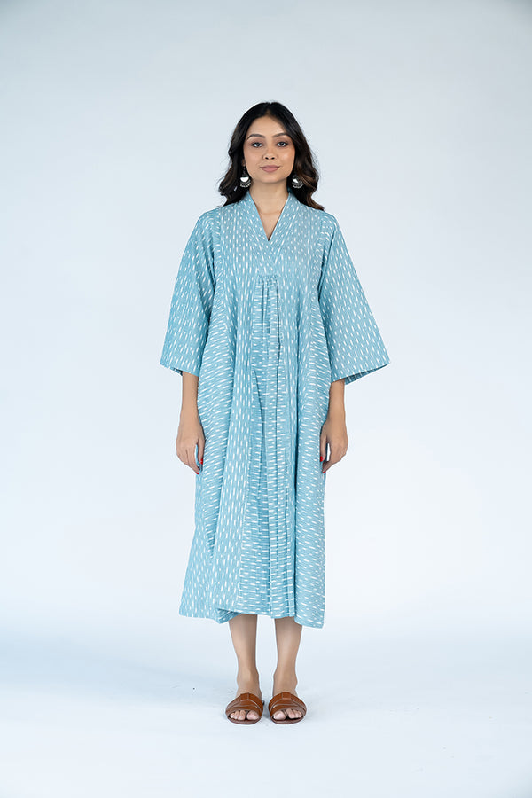 Cotton Ikat Dress - Aqua Blue