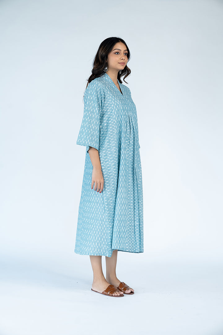 Cotton Ikat Dress - Aqua Blue