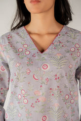 Cotton Hand Block Printed Kurta - Purple