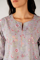 Cotton Hand Block Printed Kurta - Purple