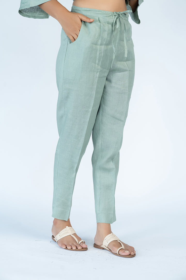 Linen Elasticated Waist Pant - Slate Blue