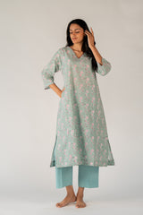 Cotton Hand Block Printed Kurta - Blue