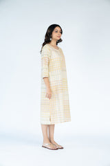 Cotton Hand Block Printed Dress - Beige