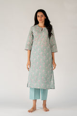 Cotton Hand Block Printed Kurta - Blue