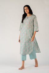 Cotton Hand Block Printed Kurta - Blue