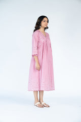 Cotton Hand Block Printed Dress - Onion Pink