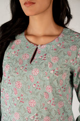 Cotton Hand Block Printed Kurta - Blue