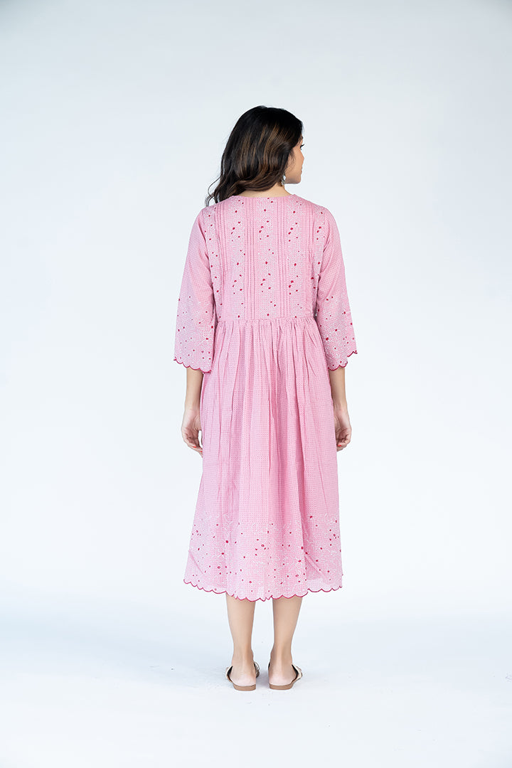 Cotton Hand Block Printed Dress - Onion Pink