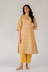 Cotton Hand Block Printed Kurta - Yellow
