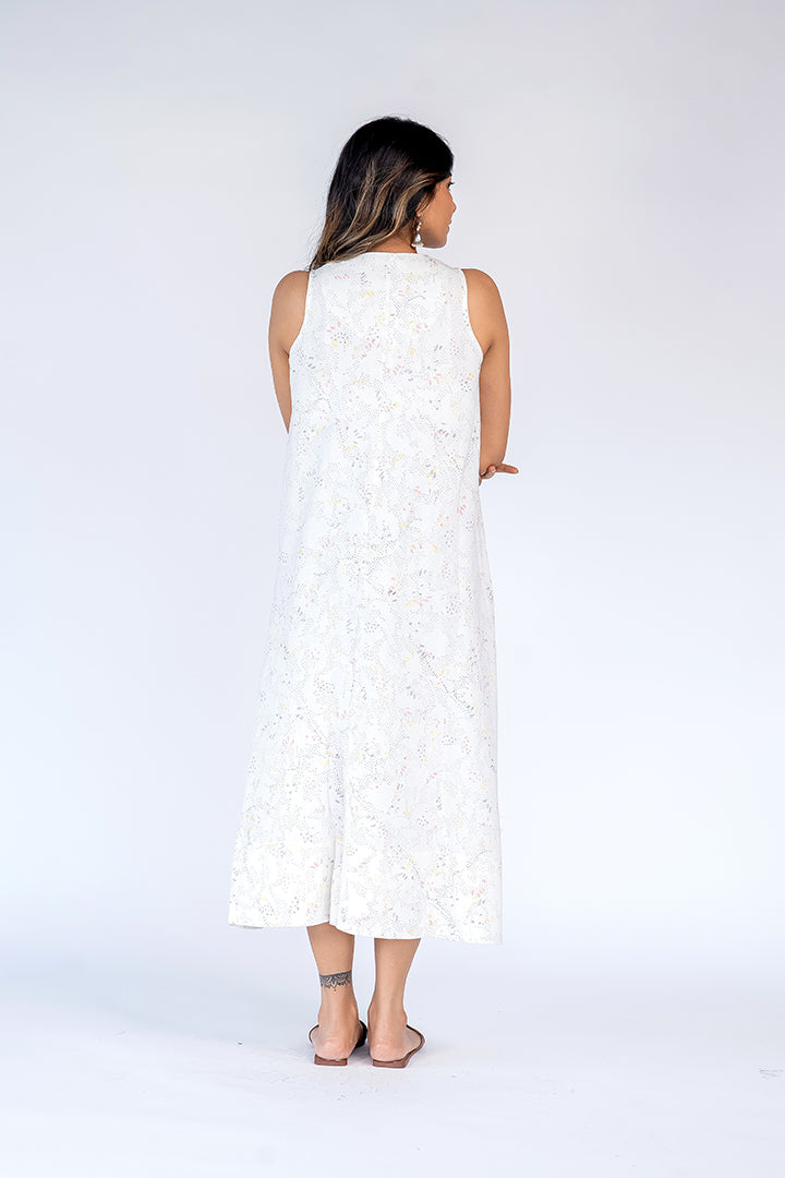 Kala Cotton Hand Block Printed Dress - White