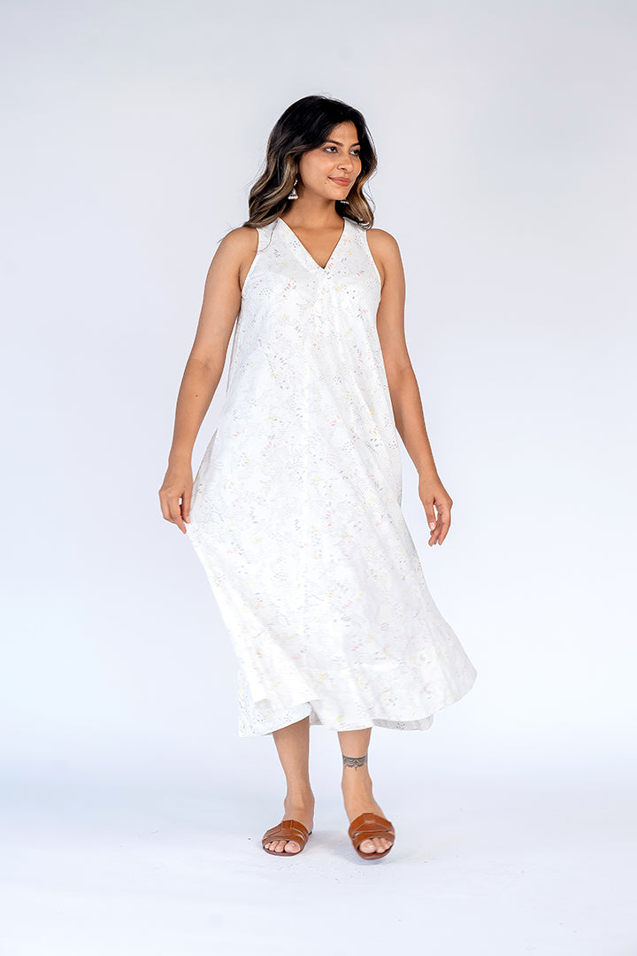 Kala Cotton Hand Block Printed Dress - White