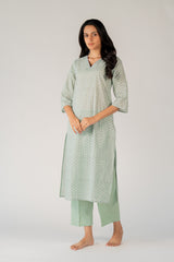 Cotton Hand Block Printed Kurta - Green