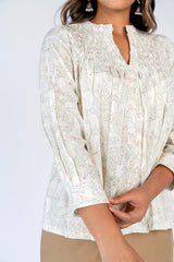 Cotton Hand Block Printed Top - Off White