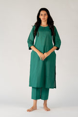 Cotton Hand Embroidery Kurta - Green