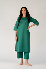 Cotton Hand Embroidery Kurta - Green