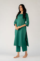 Cotton Hand Embroidery Kurta - Green