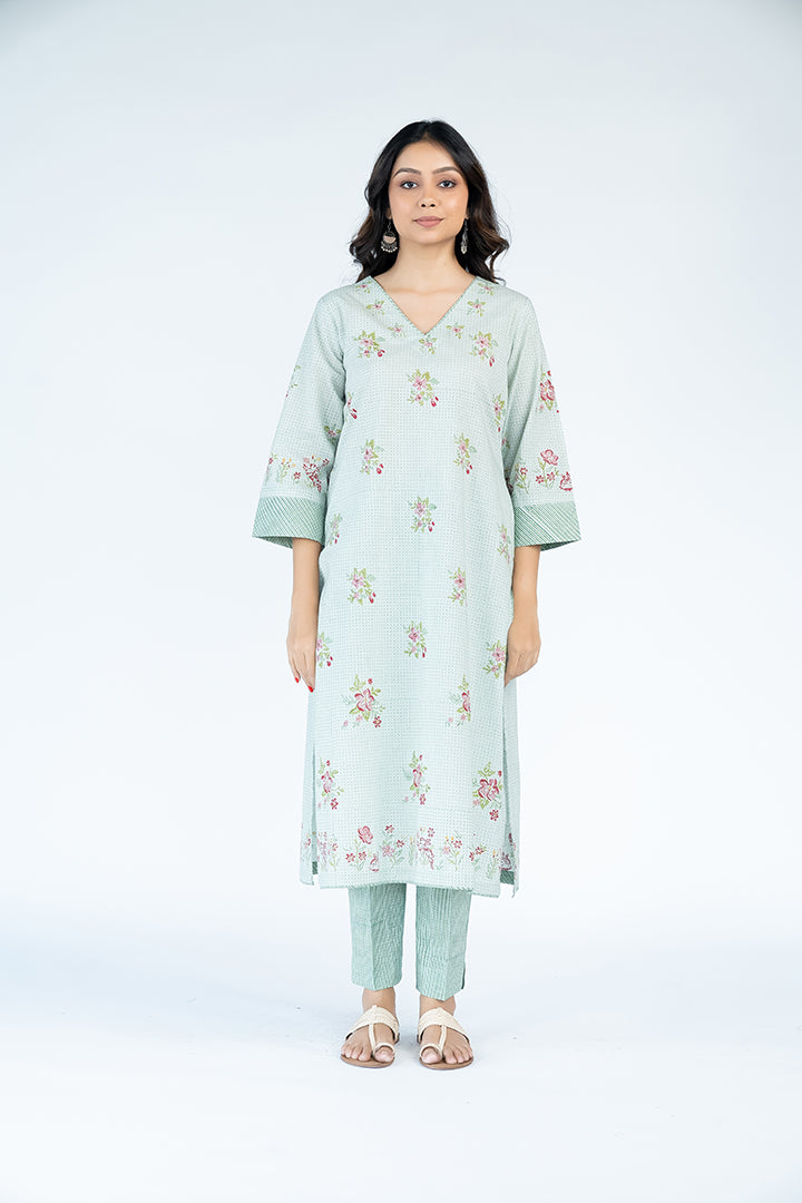 Cotton Hand Block Printed Kurta - Turquoise Green