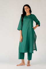 Cotton Hand Embroidery Kurta - Green