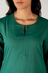 Cotton Hand Embroidery Kurta - Green