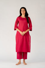 Cotton Hand Embroidery Kurta - Pink