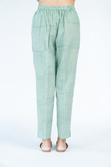Cotton Hand Block Printed Straight Pant - Turquoise Green