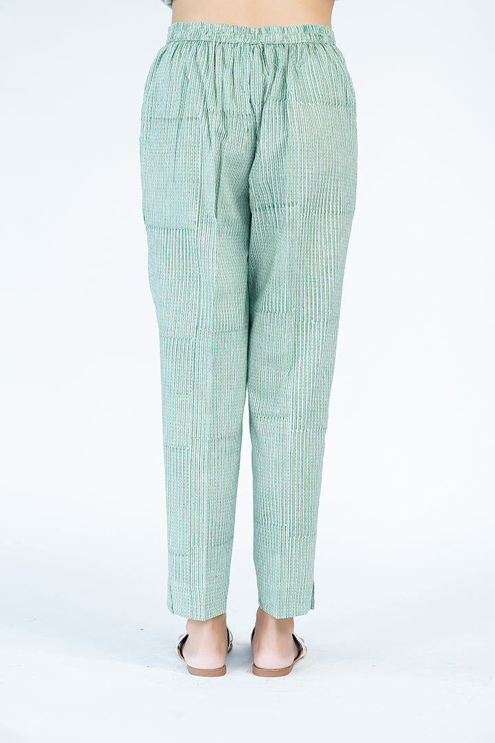 Cotton Hand Block Printed Straight Pant - Turquoise Green