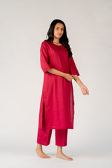 Cotton Hand Embroidery Kurta - Pink
