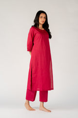 Cotton Hand Embroidery Kurta - Pink
