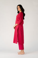 Cotton Hand Embroidery Kurta - Pink