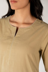 Cotton Hand Embroidery Kurta - Green