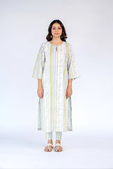 Cotton Hand Block Printed Kurta - White