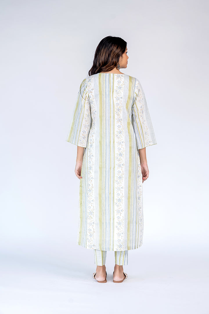 Cotton Hand Block Printed Kurta - White