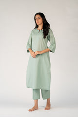 Cotton Hand Embroidery Kurta - Green