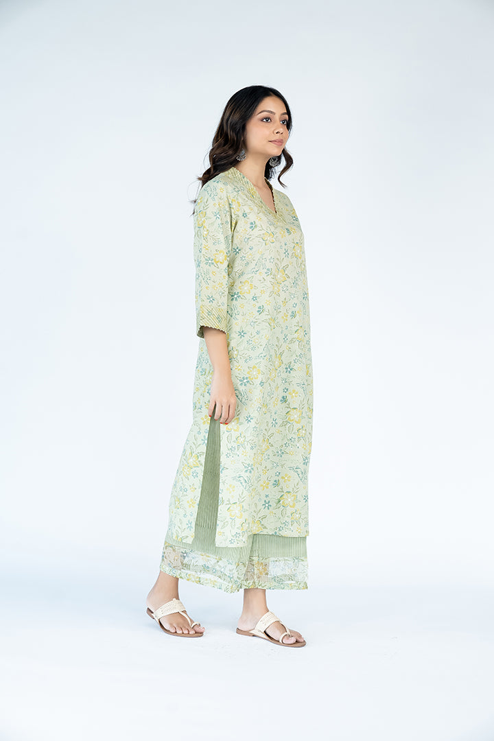 Cotton Hand Block Printed Kurta - Turquoise Green