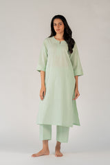 Cotton Hand Embroidered Kurta - Green