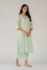 Cotton Hand Embroidered Kurta - Green