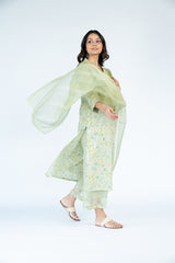 Kota Doria Dupatta - Pista Green