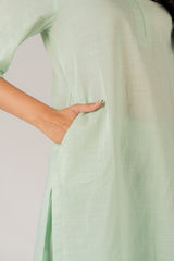 Cotton Hand Embroidered Kurta - Green