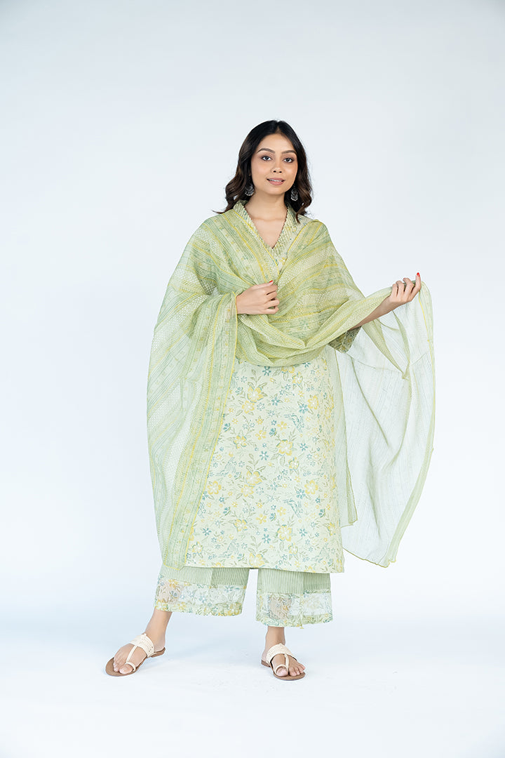 Cotton Hand Block Printed Kurta - Turquoise Green