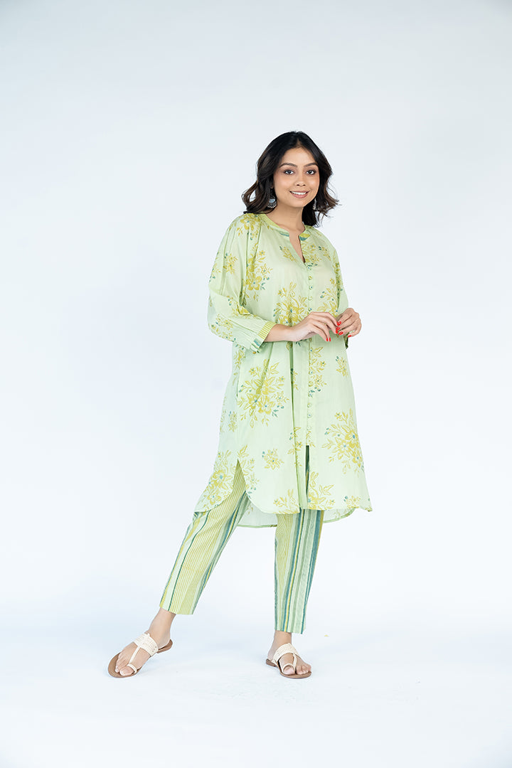 Cotton Hand Block Printed Kurta - Green