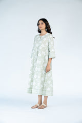 Cotton Printed Dress- Pista Green