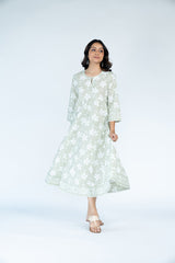 Cotton Printed Dress- Pista Green