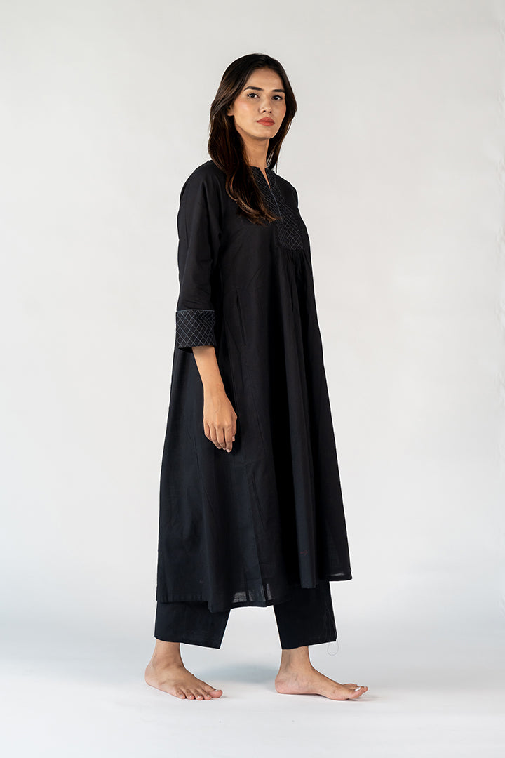 Cotton Hand Embroidery Kurta - Black