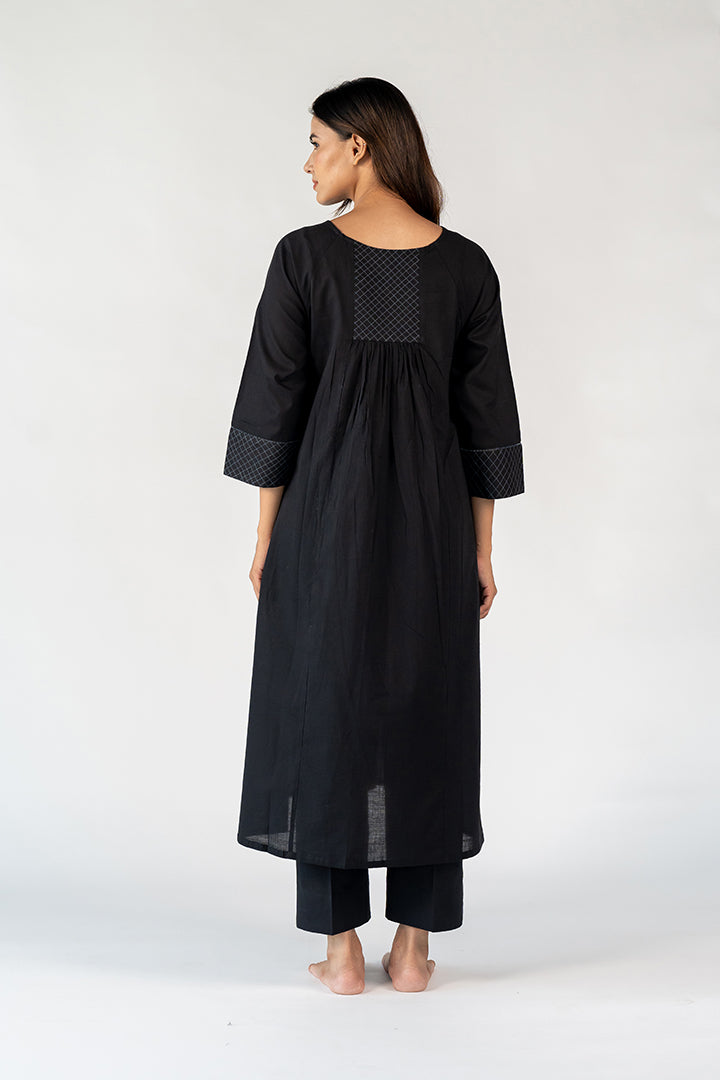 Cotton Hand Embroidery Kurta - Black